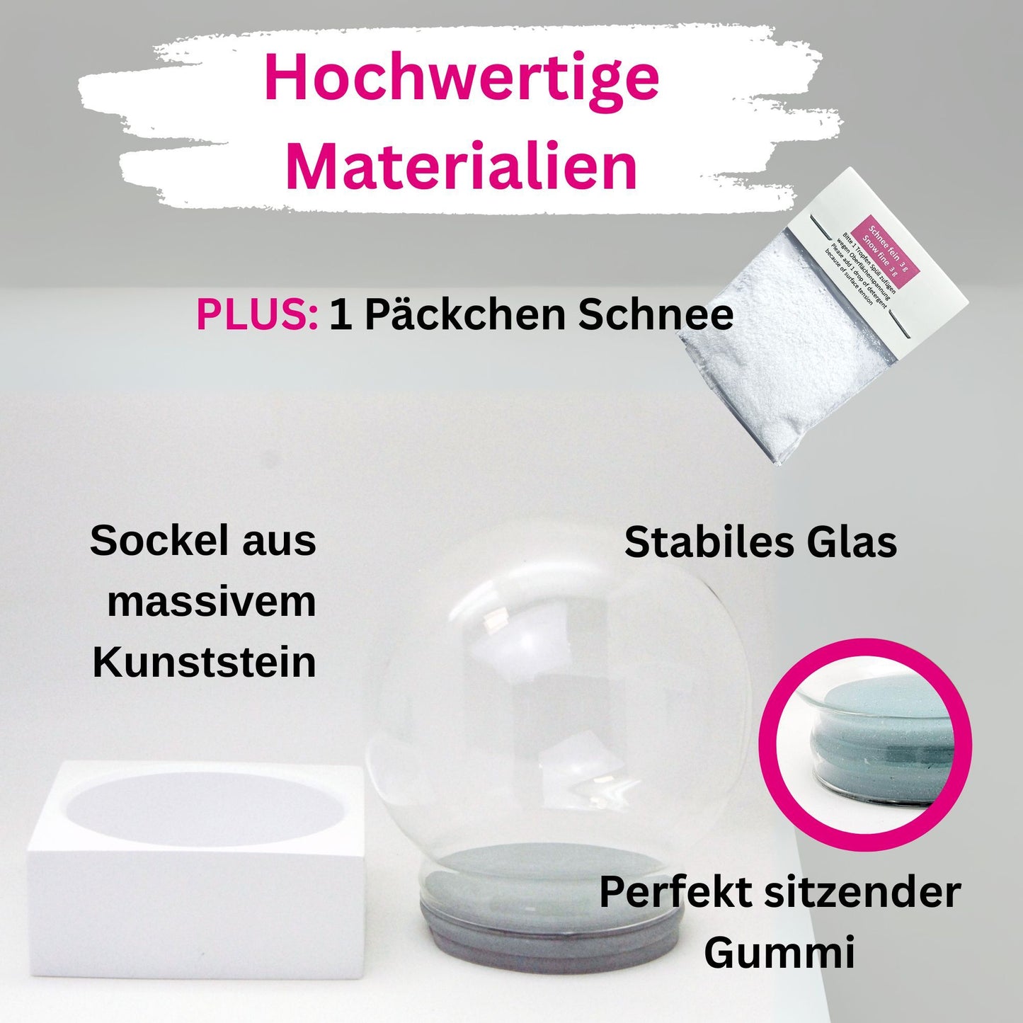 DIY-Komplett-Bastelset für Glas-Schneekugel 150x180mm weiß mit Schnee, Glitzer, Wasserklar & Kleber