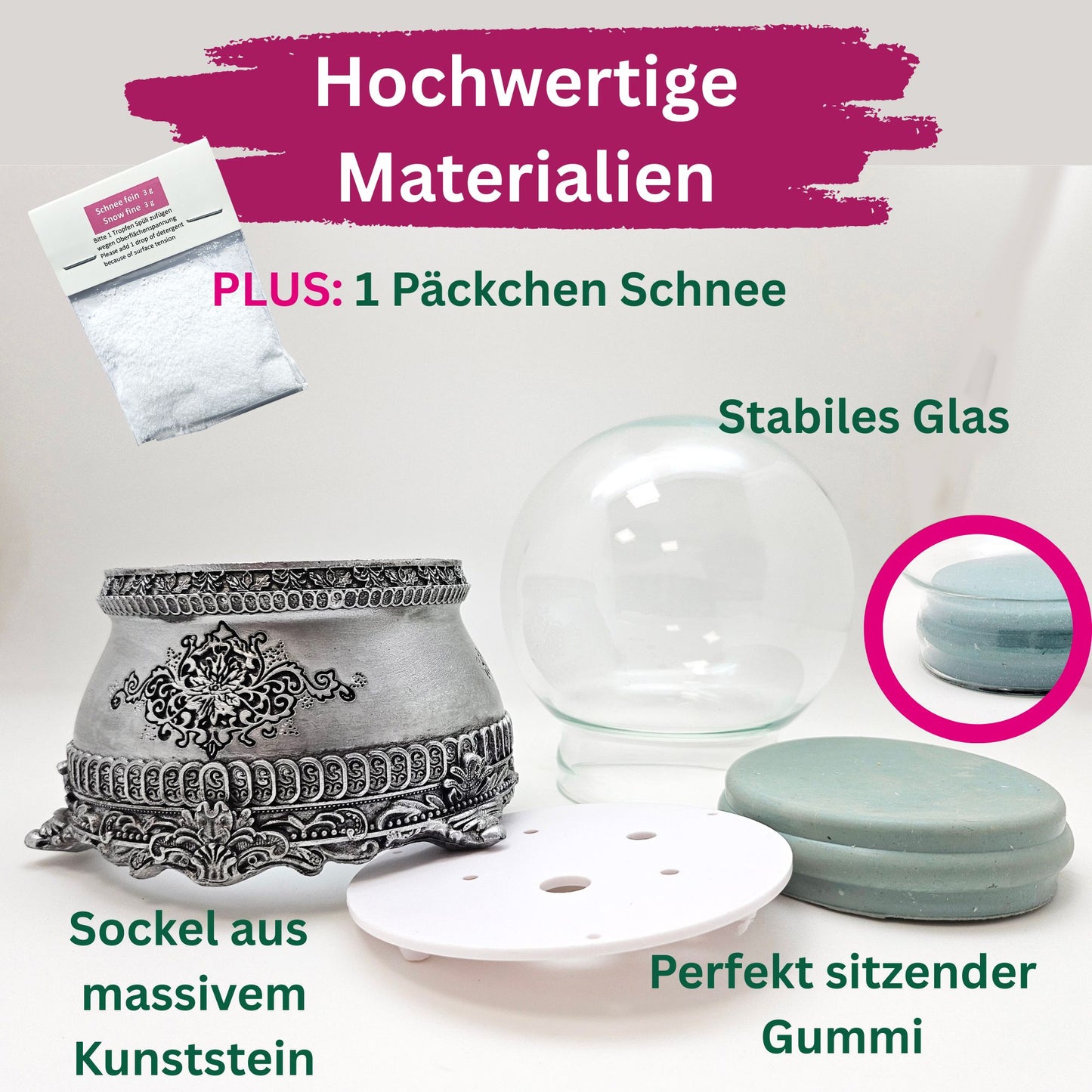 100mm Bastelset Sockel Zinnoptik mit DIY-Schneekugel für Spieluhr - 1x Schnee