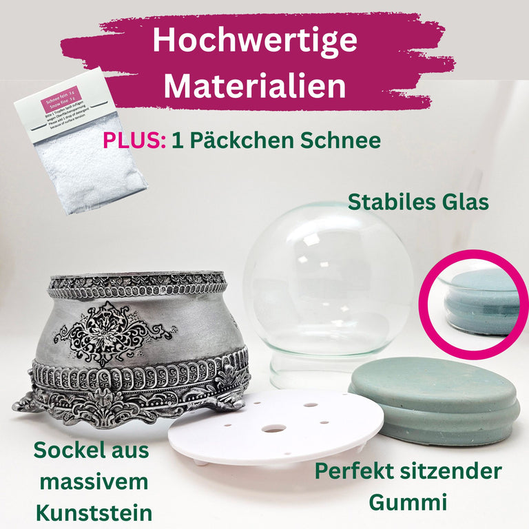 100mm Bastelset Sockel Zinnoptik mit DIY-Schneekugel für Spieluhr - 1x Schnee