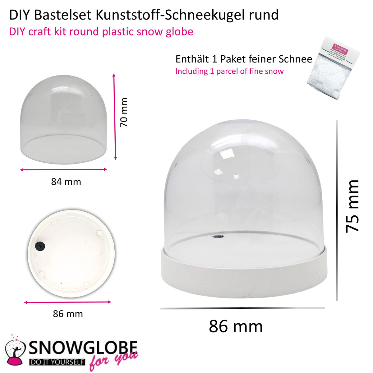 DIY Schneekugel-Set „Party-Pack“ (5er Vorteilspack) weiß - rund