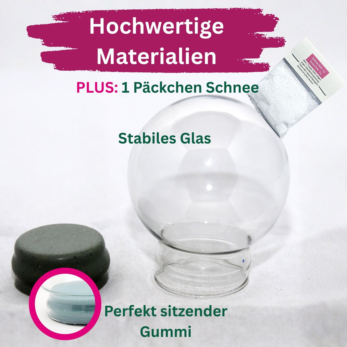 45mm Ersatzglas Bastelglas Schneekugel mit Gummiverschluss + 1x Schnee - Schneekugelhaus