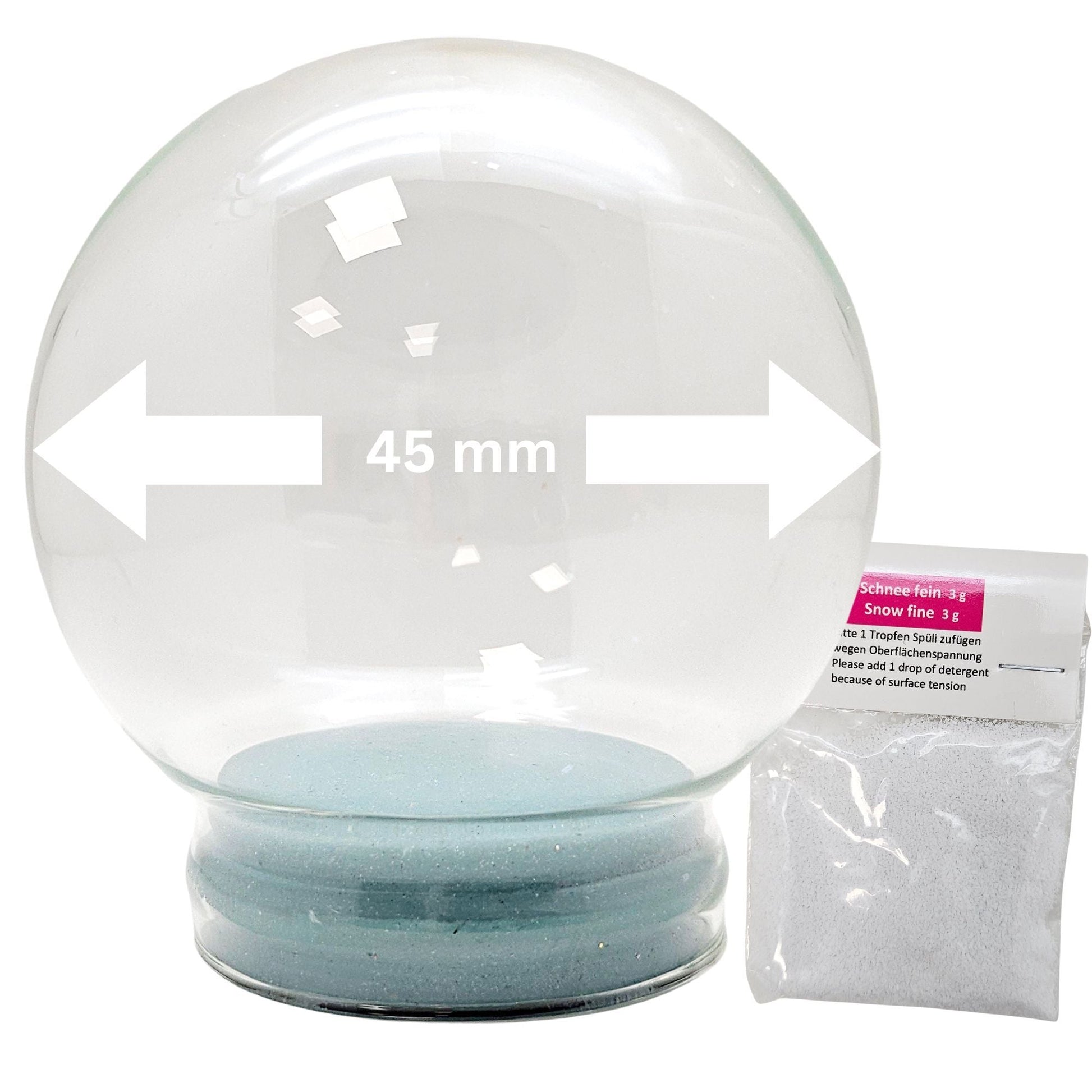45mm Ersatzglas Bastelglas Schneekugel mit Gummiverschluss + 1x Schnee - Schneekugelhaus