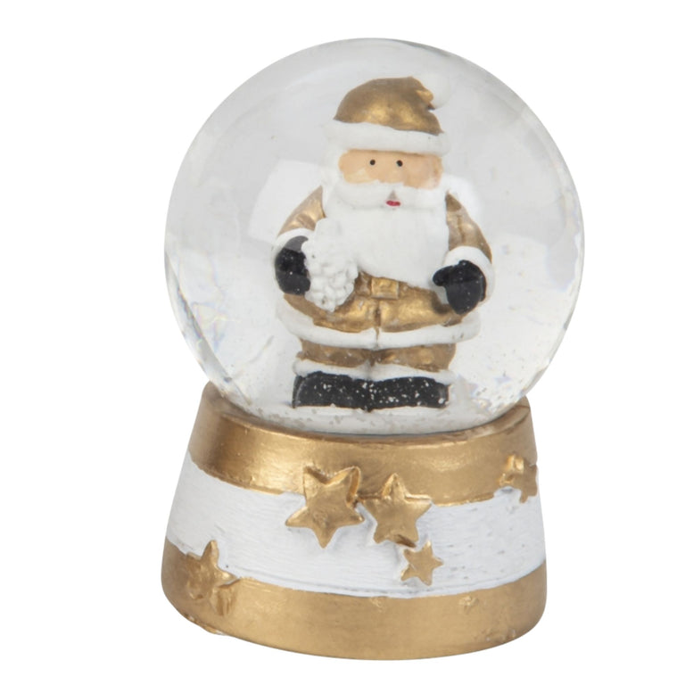 Adventspaket schwarz weiß gold Weihnachtsmann mit 4 Schneekugeln in zwei Größen
