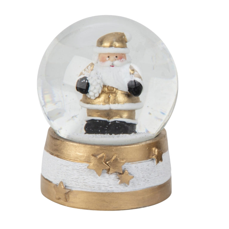 Adventspaket schwarz weiß gold Weihnachtsmann mit 4 Schneekugeln in zwei Größen