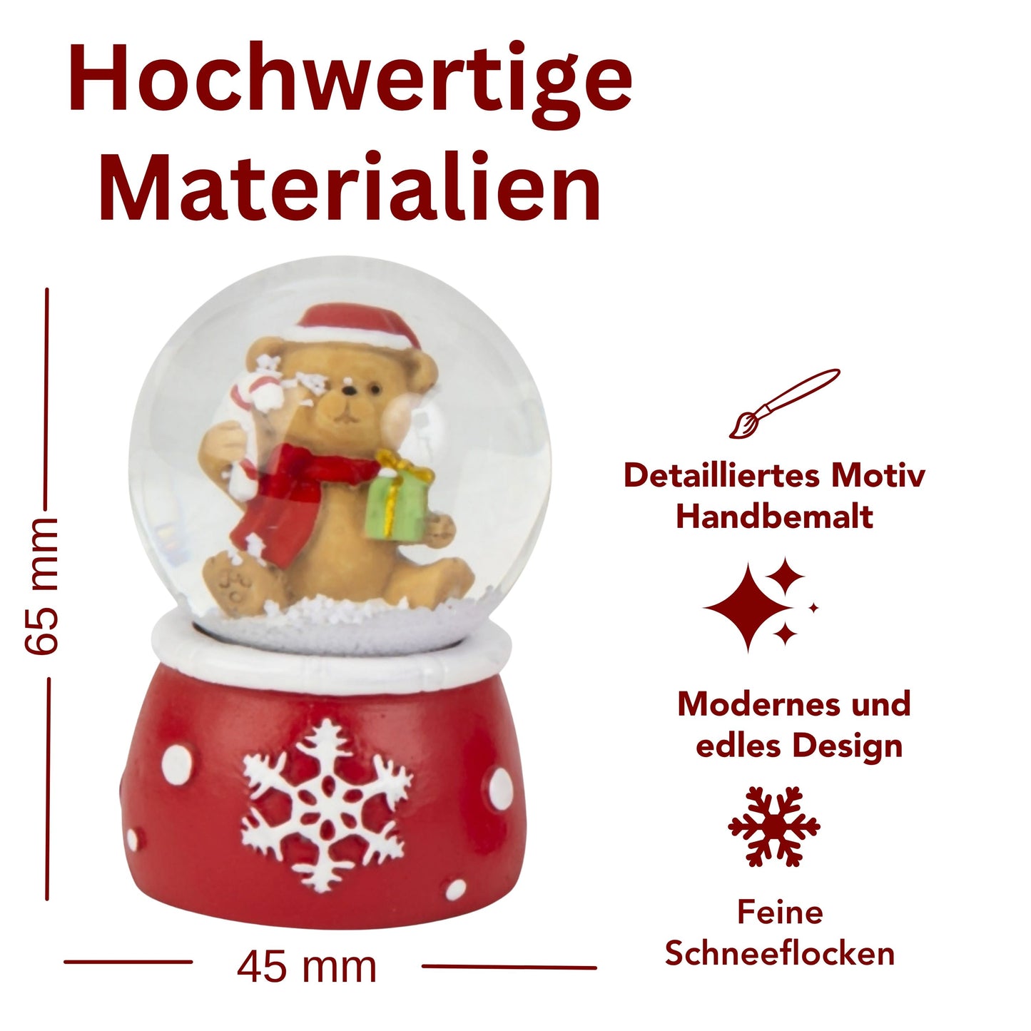 Adventspaket groß - Rot weißes Weihnachten Teddy, Schneemann, Santa mit 7 Schneekugeln in zwei Größen