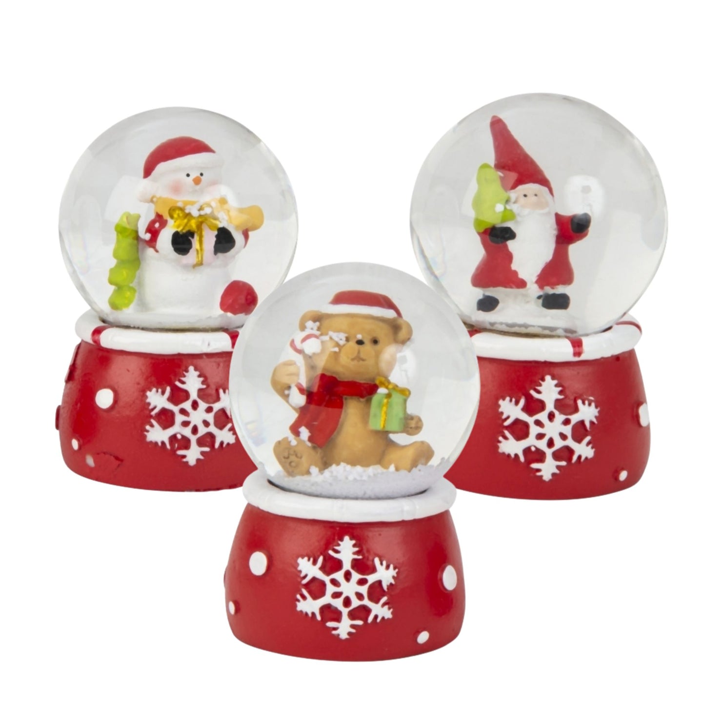 Adventspaket groß - Rot weißes Weihnachten Teddy, Schneemann, Santa mit 7 Schneekugeln in zwei Größen