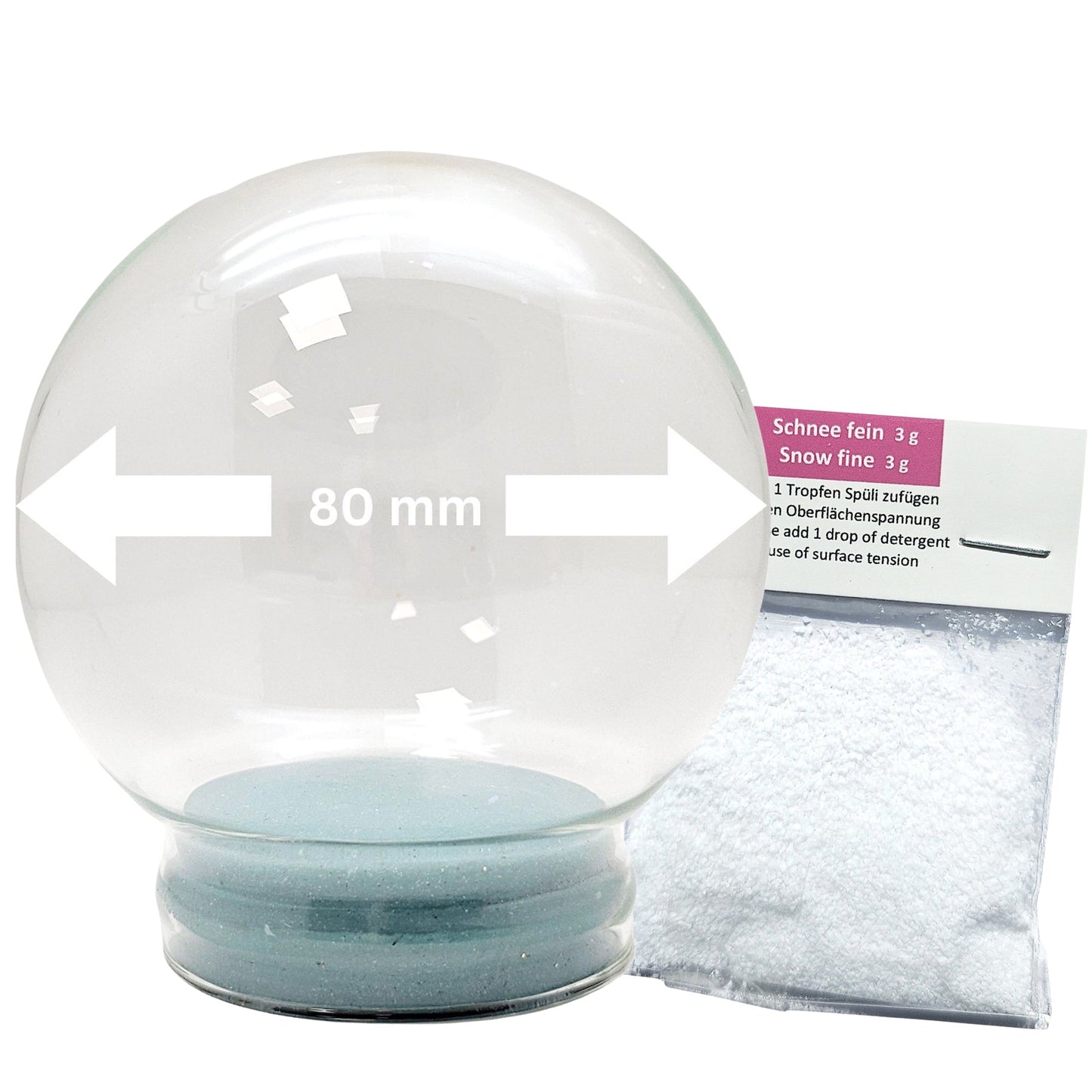 80mm - Ersatzglas/Bastelglas für Schneekugel 1xSchnee - Schneekugelhaus