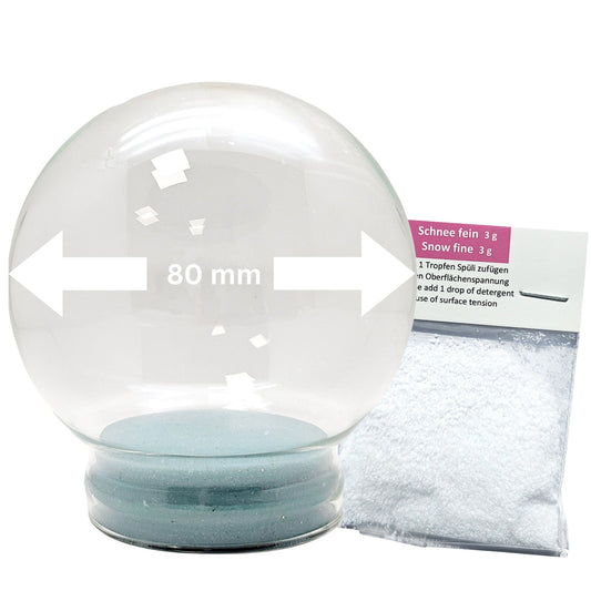 80mm - Ersatzglas/Bastelglas für Schneekugel 1xSchnee - Schneekugelhaus