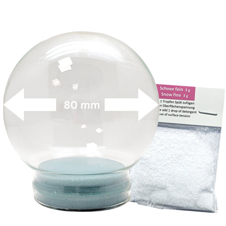 80mm - Ersatzglas/Bastelglas für Schneekugel 1xSchnee - Schneekugelhaus