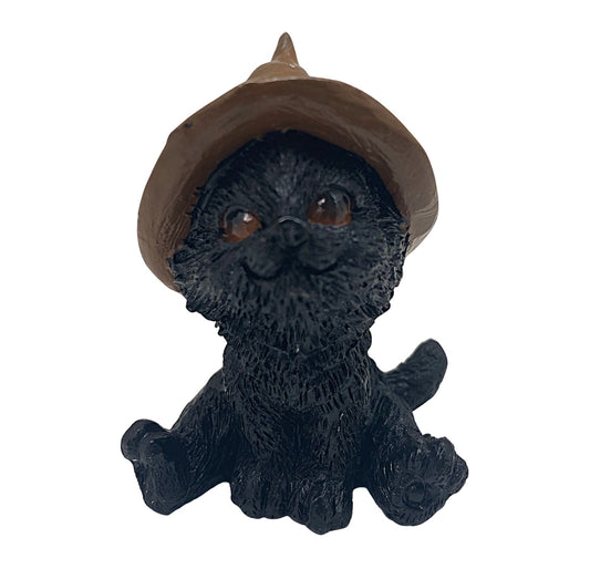 Hexen-Katzen Figur "sitzend mit braunen Hut" - 55 x 75 mm