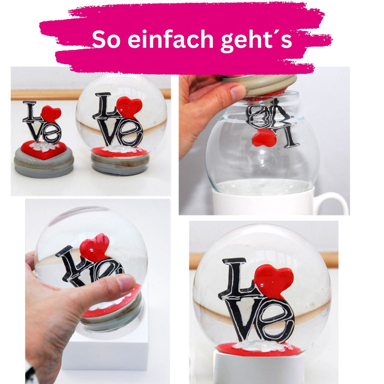 DIY - Komplett - Bastelset für Glas - Schneekugel 100x140mm mit Schnee, Glitzer, Wasserklar & Kleber - Schneekugelhaus
