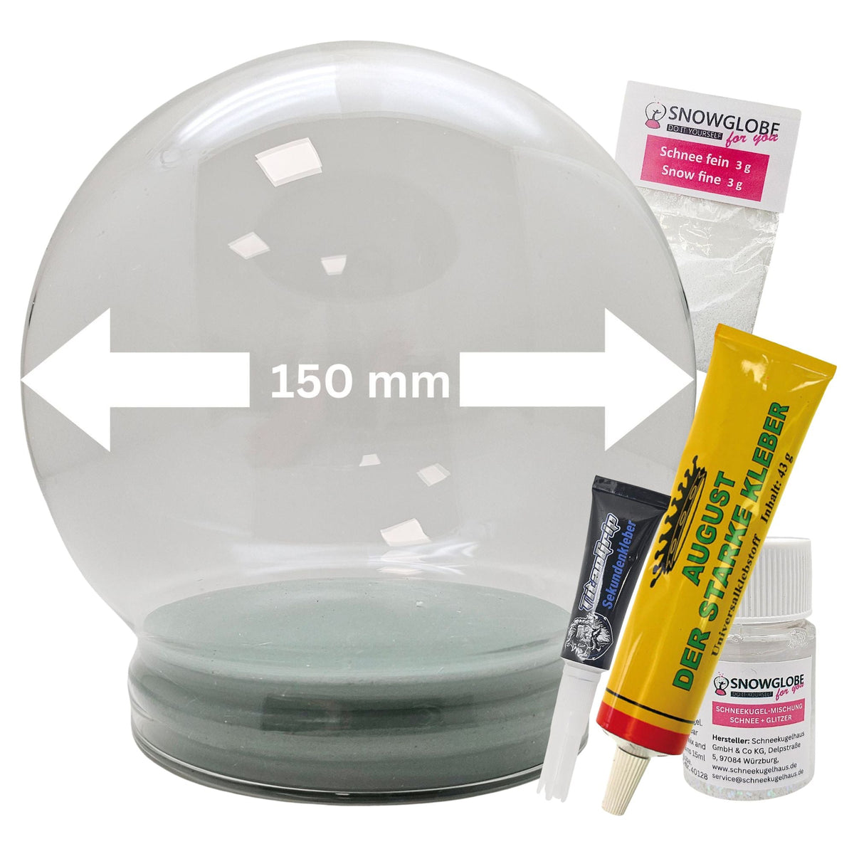 DIY-Reparatur-Komplettset für Glas-Schneekugel 150 x 160 mm mit Schnee, Kleber, Sekundenkleber und Fertigmischung Glitzer (Kopie) (Kopie) (Kopie) (Kopie) - Schneekugelhaus