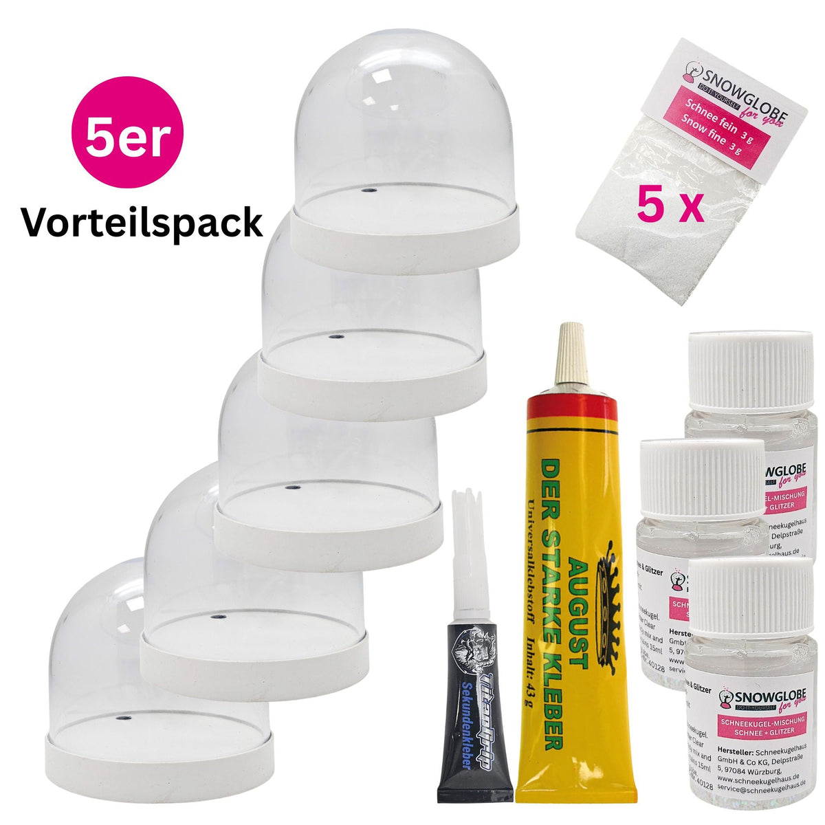 DIY Schneekugel-Set „Party-Pack“ (5er Vorteilspack) weiß - rund - Schneekugelhaus
