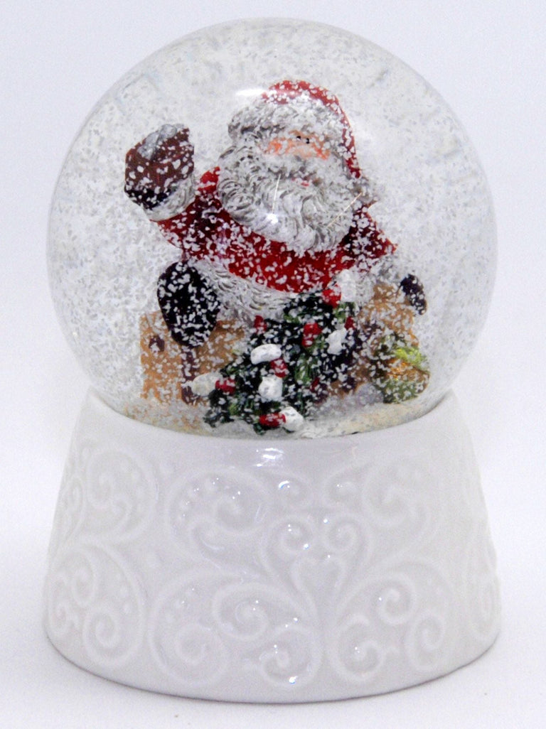 Edle Schneekugel Santa auf Porzellansockel weiß Ornamente - 65mm Durchmesser - Schneekugelhaus
