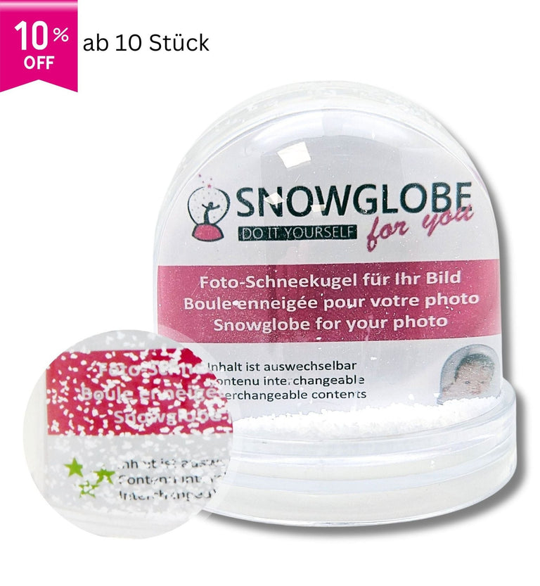 Foto-Schneekugel groß mit transparentem Sockel und Schnee - Schneekugelhaus