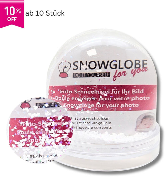 Foto-Schneekugel groß mit transparentem Sockel und Schnee und Glitzer - Schneekugelhaus