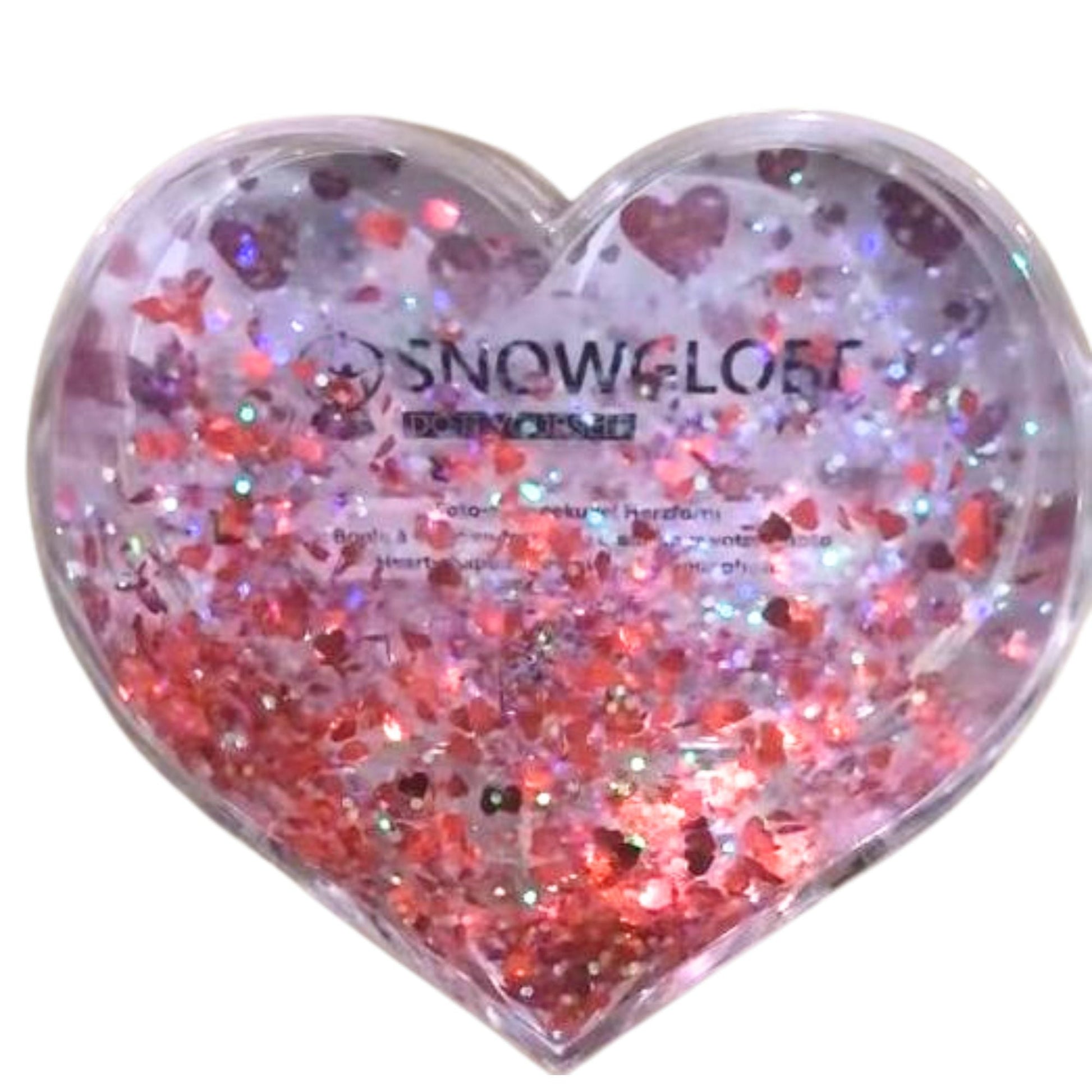 Foto-Schneekugel Herzform mit roten Herzen und transparentem Glitter - Schneekugelhaus