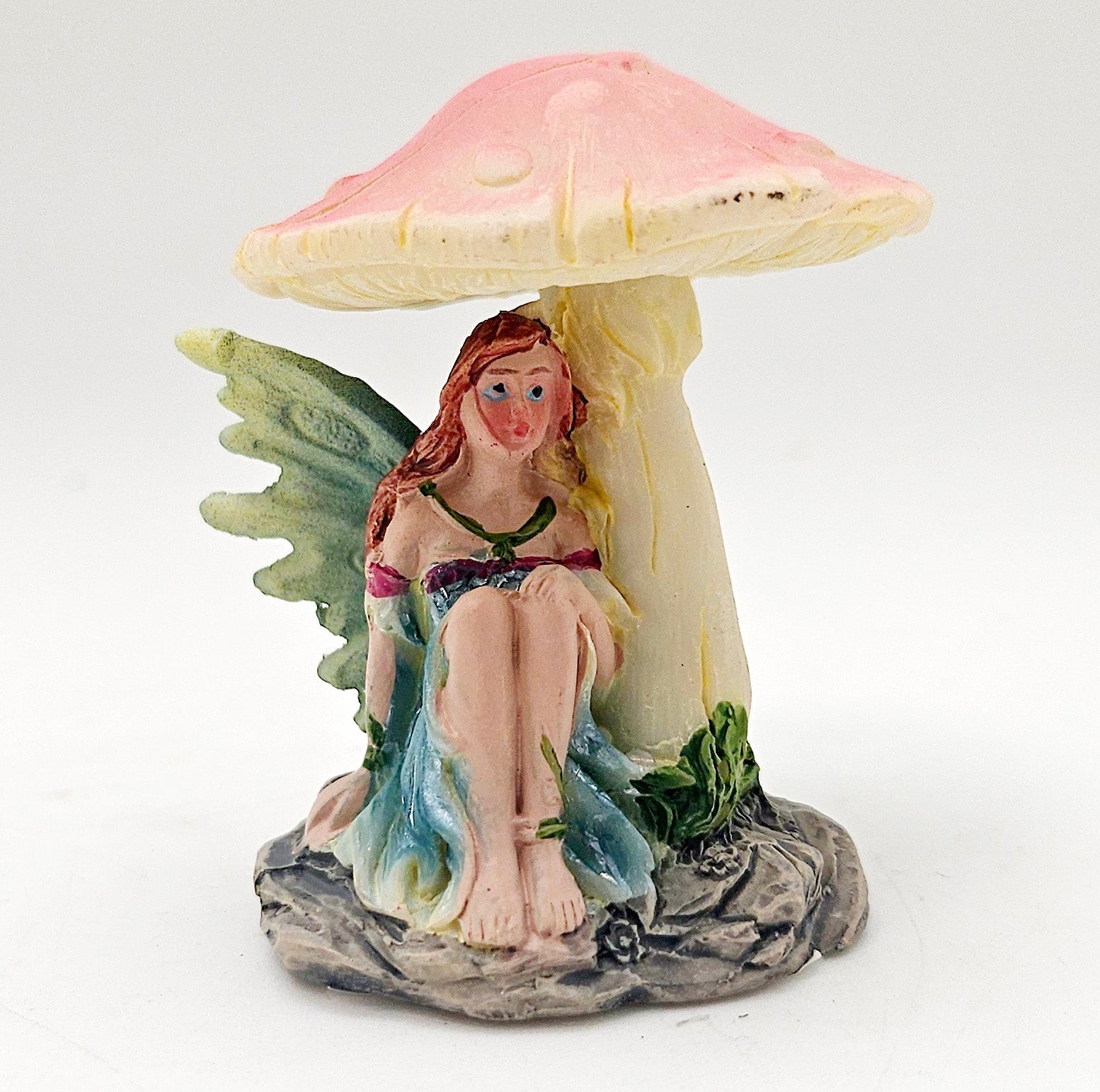 Innenmodell „Blumenfee unter Pilz“ Flügel blau - grün - 46mm x 55mm - Schneekugelhaus