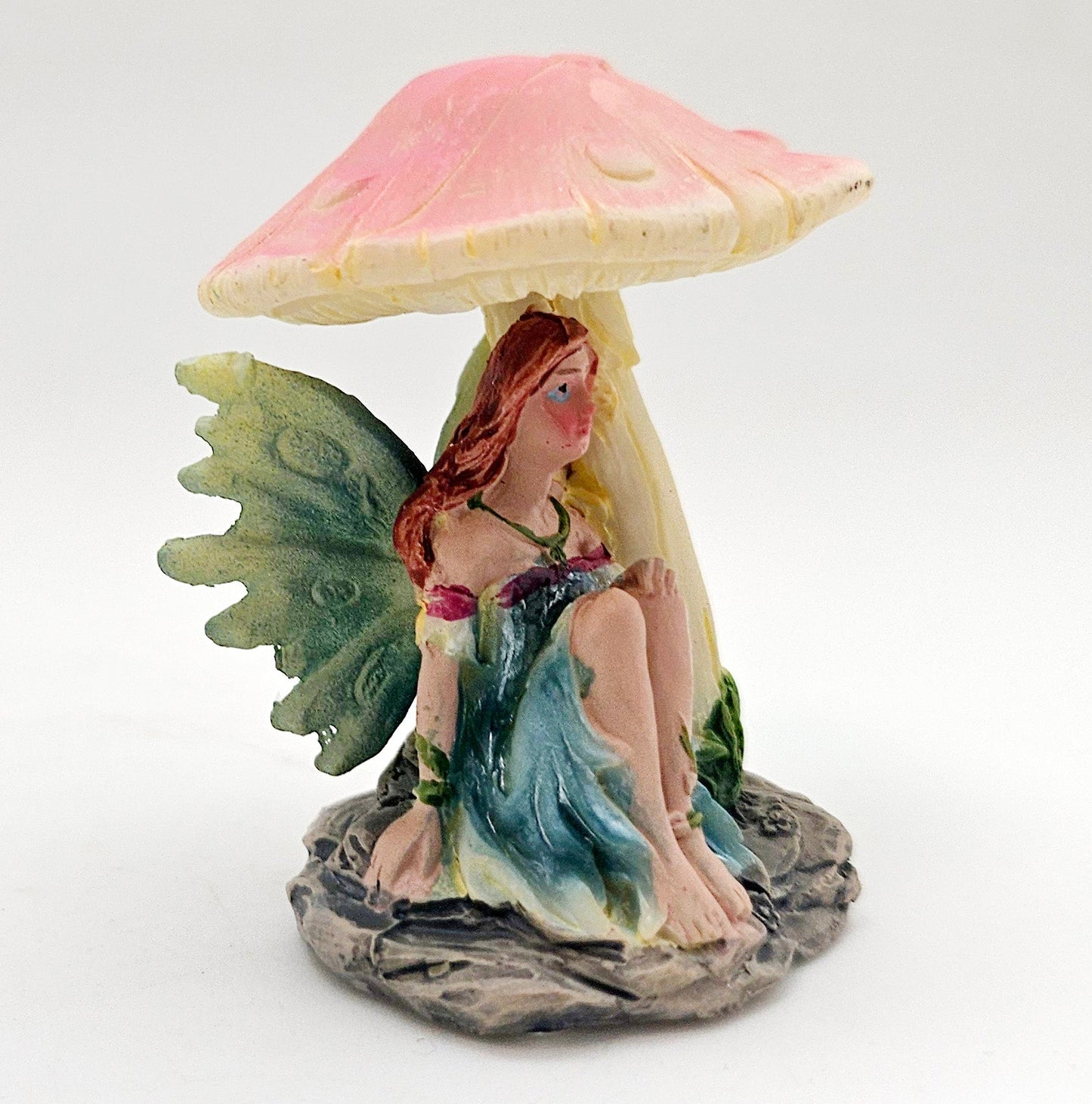 Innenmodell „Blumenfee unter Pilz“ Flügel blau - grün - 46mm x 55mm - Schneekugelhaus