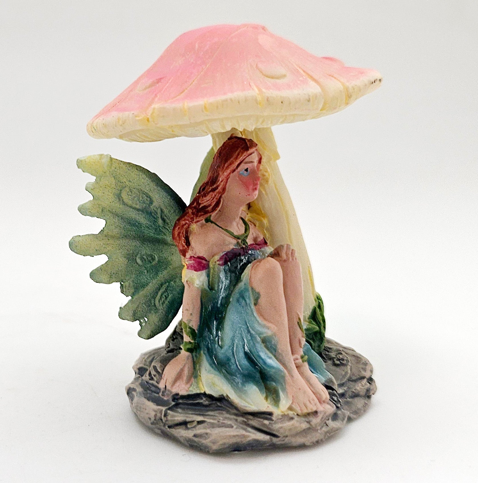 Innenmodell „Blumenfee unter Pilz“ Flügel blau - grün - 46mm x 55mm - Schneekugelhaus
