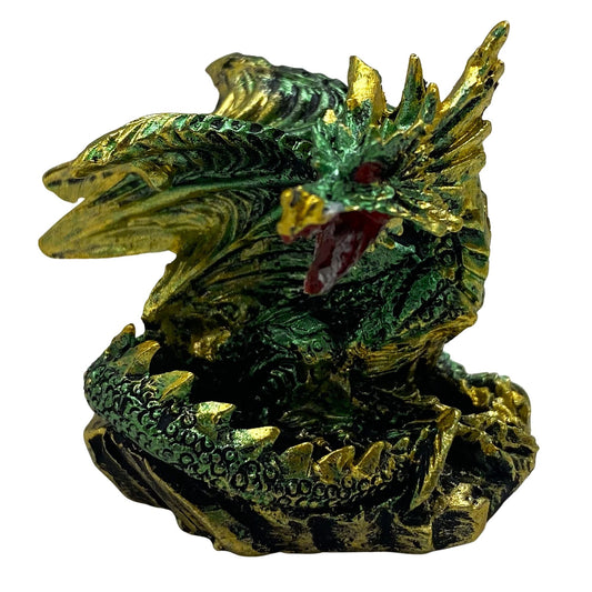 Innenmodell gold grün Drache "aufrecht sitzend" - 50 x 55 mm - Schneekugelhaus