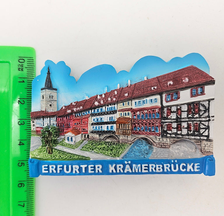 Kühlschrankmagnet Souvenir Erfurt Krämerbrücke 90 x 60 mm - Schneekugelhaus