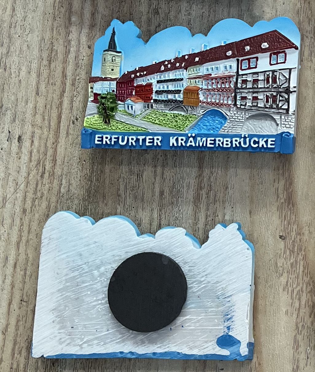Kühlschrankmagnet Souvenir Erfurt Krämerbrücke 90 x 60 mm - Schneekugelhaus