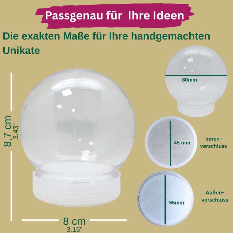 Kunststoff-Schneekugel rund Schraubverschluss 80 x 87 mm - incl. 1 x Schnee - Schneekugelhaus