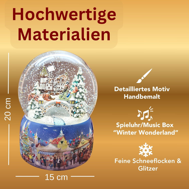 Mega Schneekugel Historische Kutschfahrt zum Weihnachtsmarkt - Musikspieluhr Winter Wonderland - Schneekugelhaus