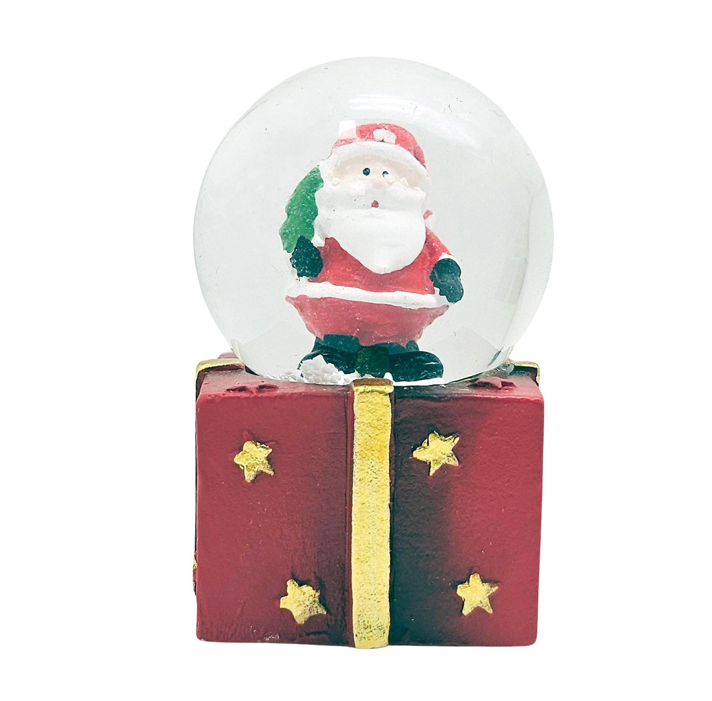 Mini - Schneekugeln Weihnachtsmann Baum auf Geschenke - Sockel 45mm Durchmesser - Schneekugelhaus