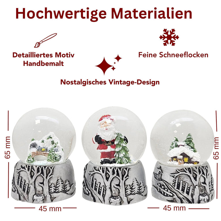 Minimalistisches-Paket - 5 Nostalgie Schneekugeln in einer Größe - Schneekugelhaus