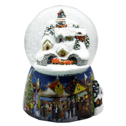Nostalgie - Schneekugel mit Weihnachtsdorf mit Christbaum und Spieluhr Winter Wonderland - Schneekugelhaus