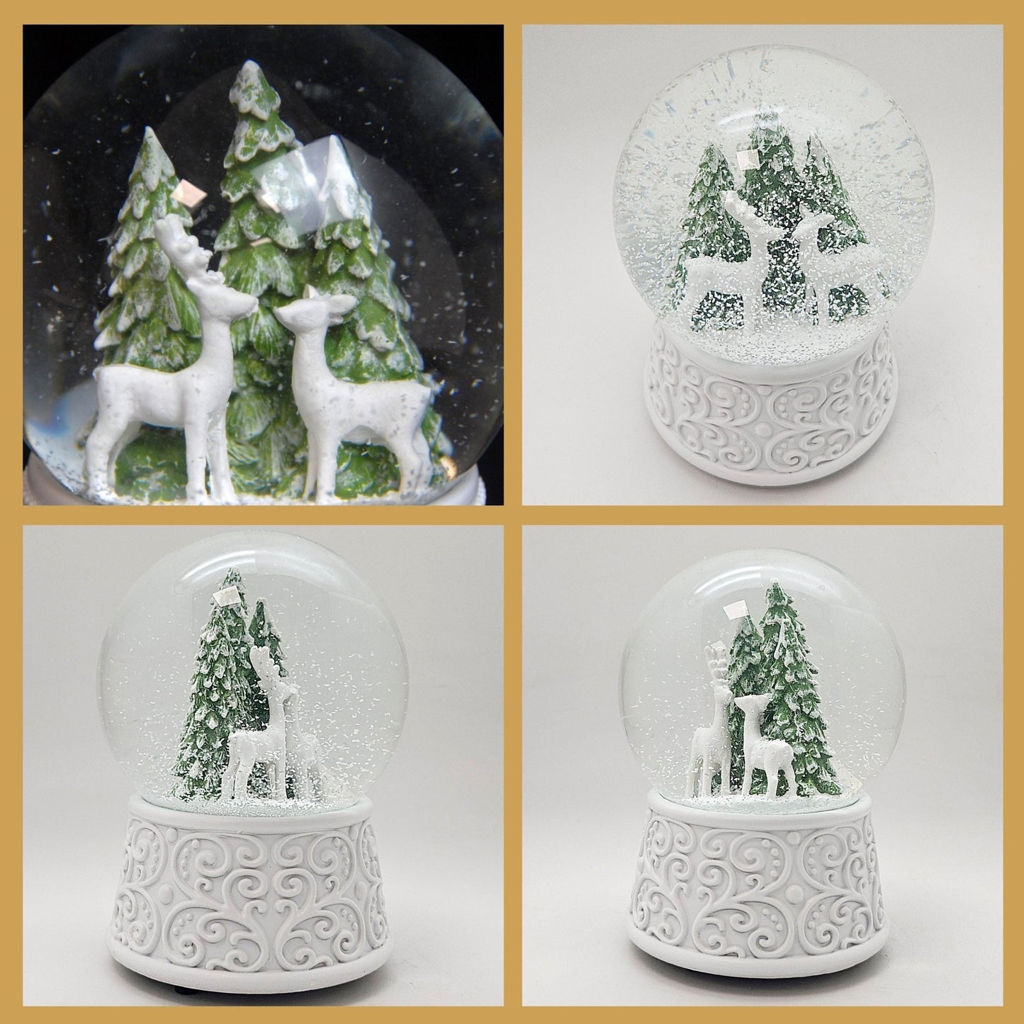 Nostalgische Schneekugel 2 Rehe Hüttenzauber 100 mm Durchmesser mit Spieluhr - Schneekugelhaus