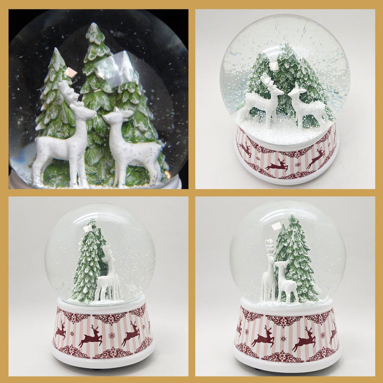 Nostalgische Schneekugel 2 Rehe Hüttenzauber 100 mm Durchmesser mit Spieluhr - Schneekugelhaus