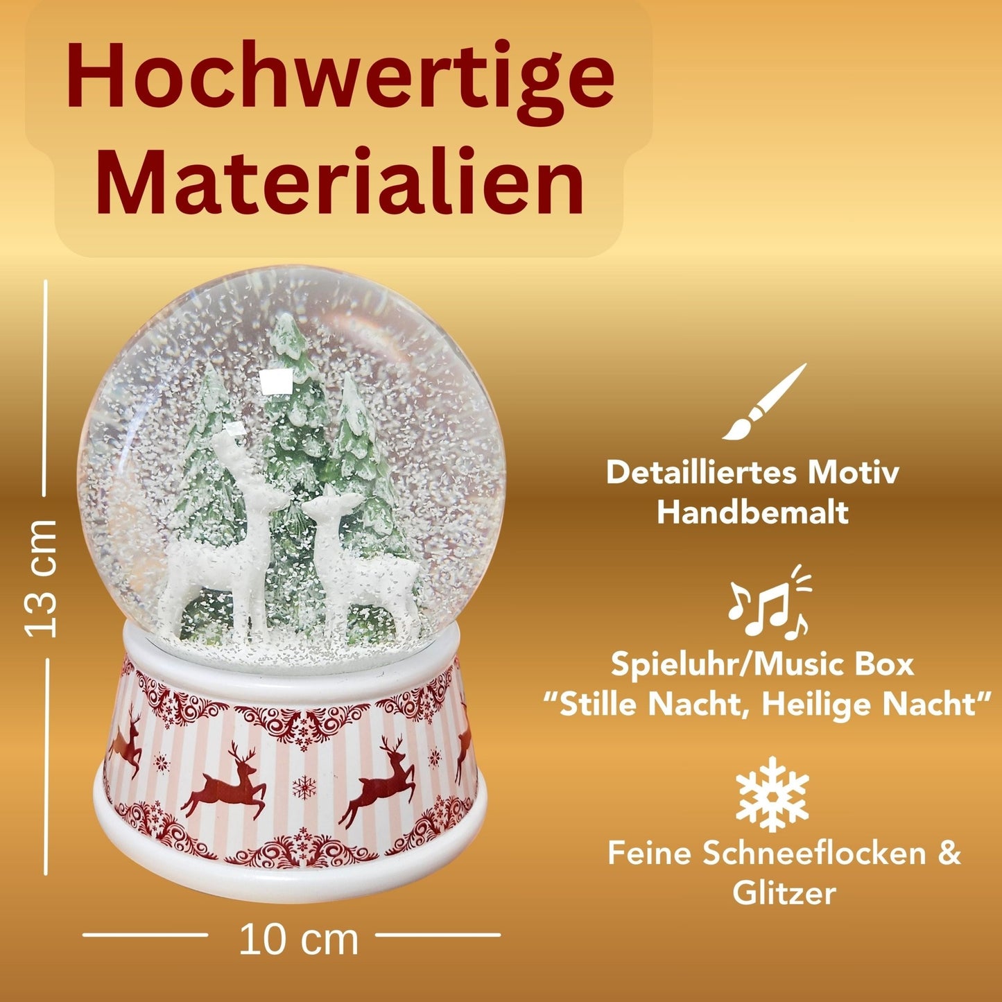 Nostalgische Schneekugel 2 Rehe Hüttenzauber 100 mm Durchmesser mit Spieluhr - Schneekugelhaus