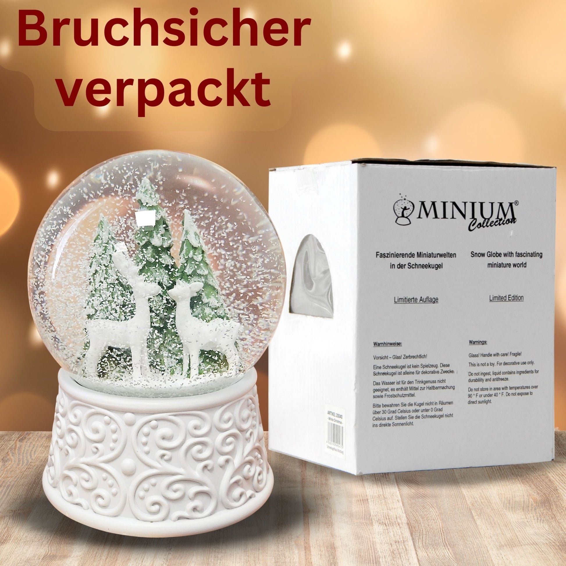 Nostalgische Schneekugel 2 Rehe Hüttenzauber 100 mm Durchmesser mit Spieluhr - Schneekugelhaus