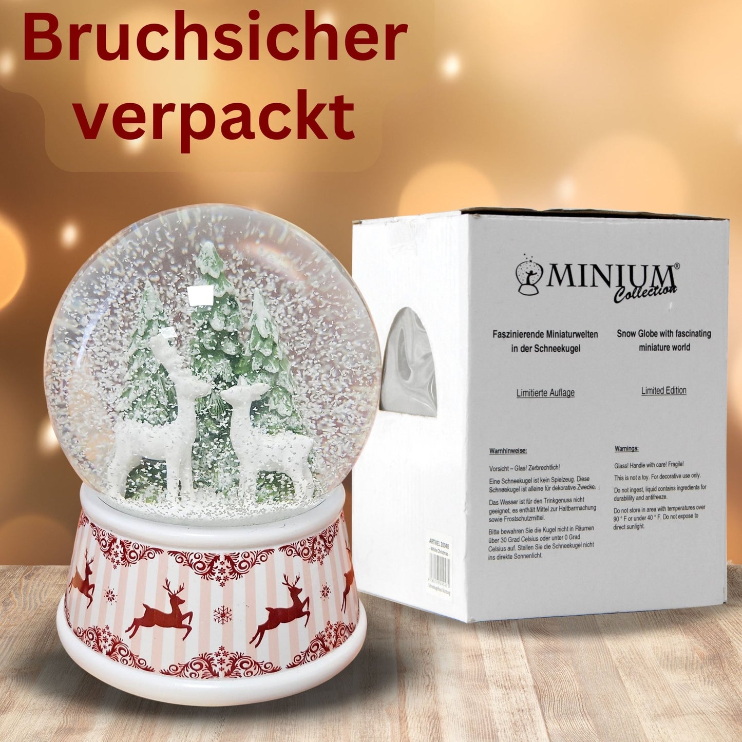 Nostalgische Schneekugel 2 Rehe Hüttenzauber 100 mm Durchmesser mit Spieluhr - Schneekugelhaus