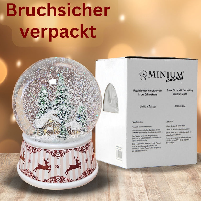 Nostalgische Schneekugel Berghütte Hüttenzauber 100 mm Durchmesser mit Spieluhr - Schneekugelhaus