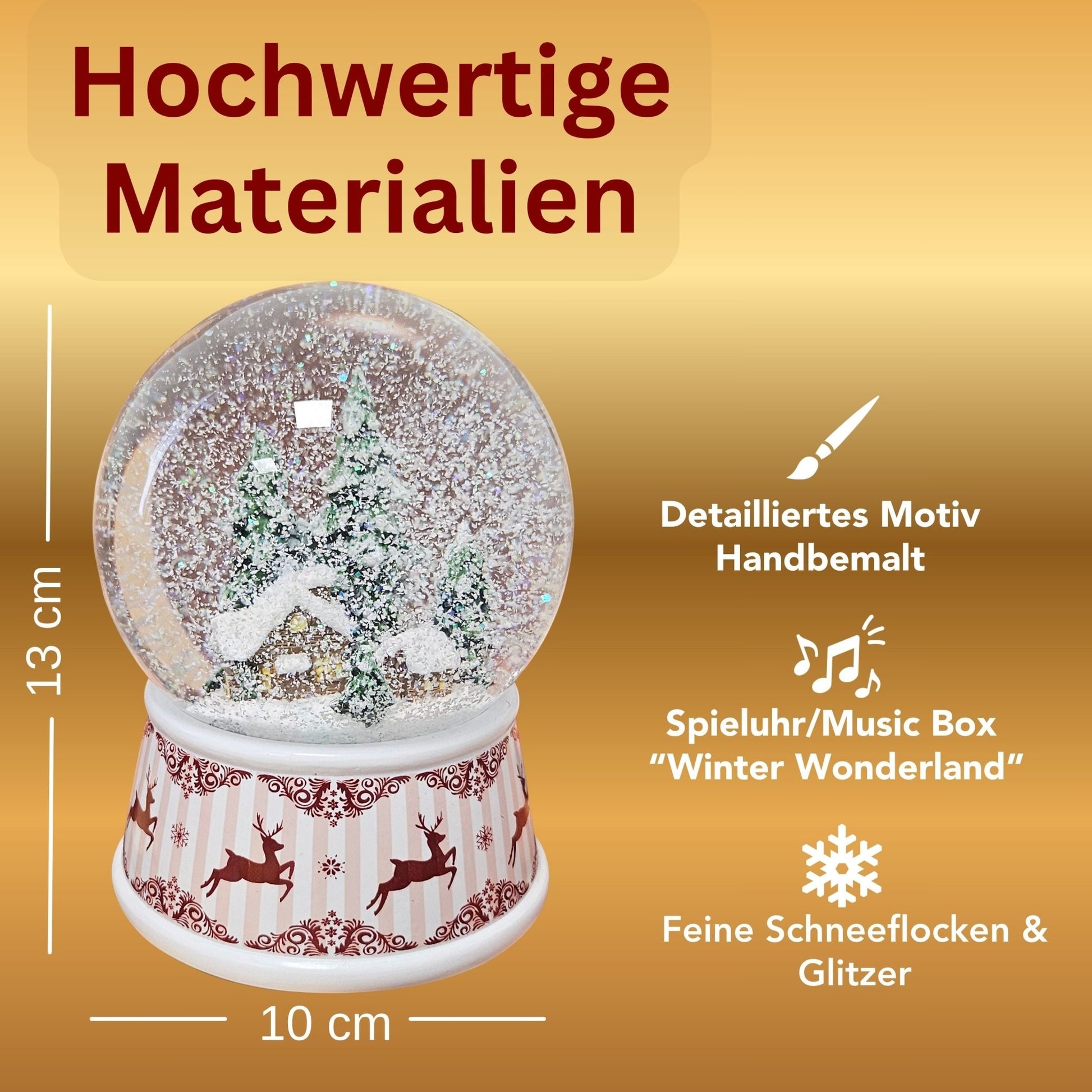 Nostalgische Schneekugel Berghütte Hüttenzauber 100 mm Durchmesser mit Spieluhr - Schneekugelhaus