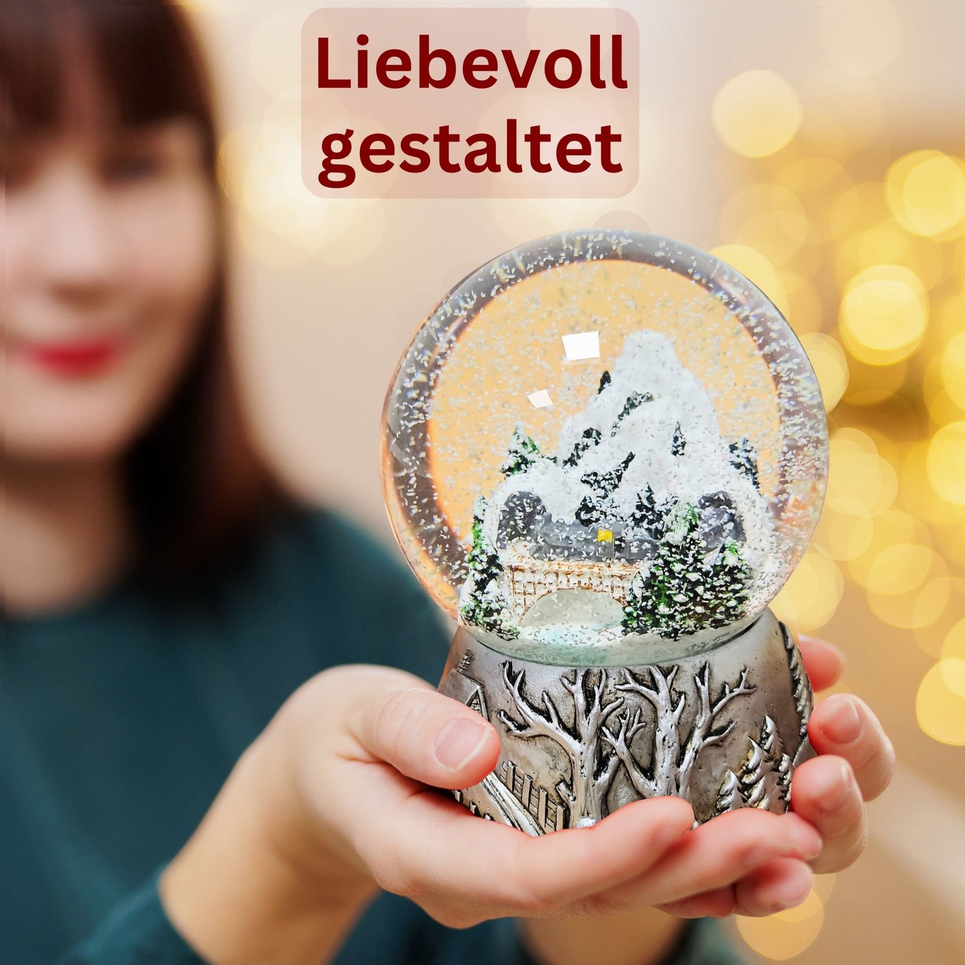 Nostalgische Schneekugel Berglandschaft Brücke Silber Landschaft 100 mm Durchmesser mit Spieluhr - Schneekugelhaus