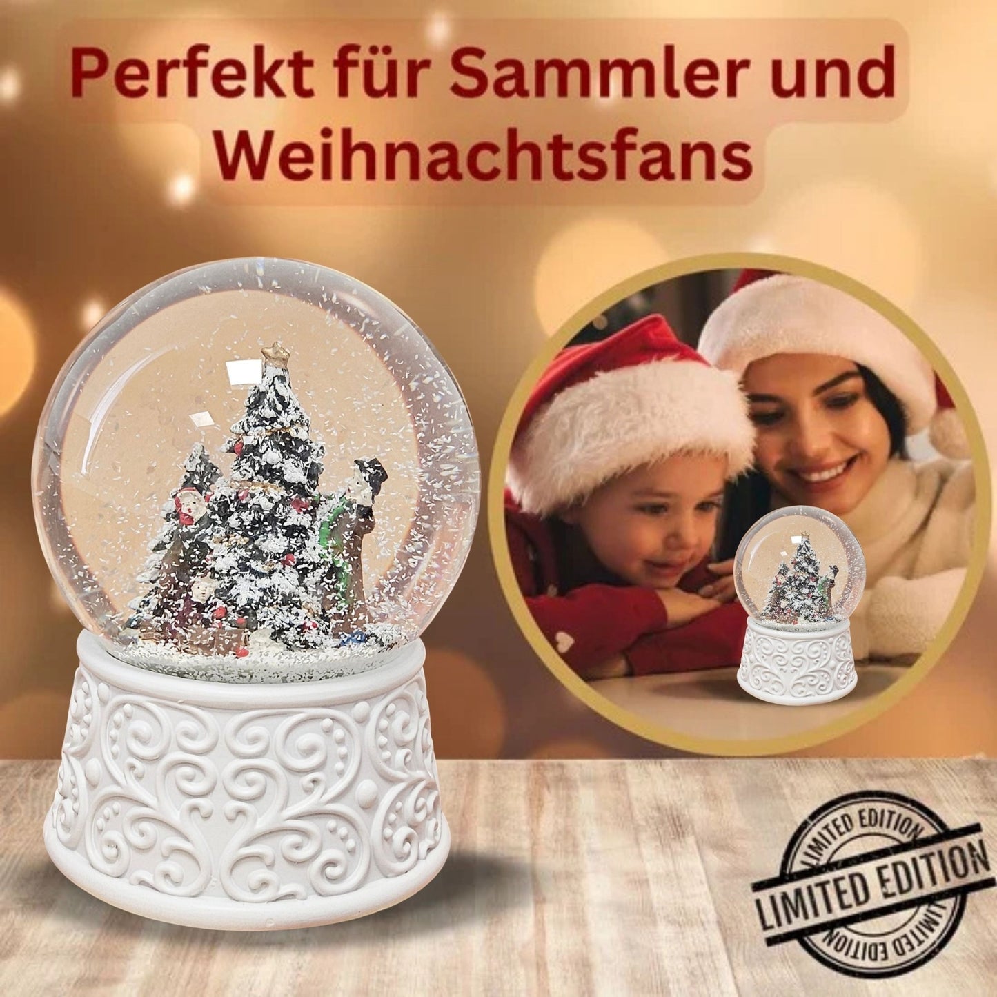 Nostalgische Schneekugel Christbaum schmücken Ornamente 100 mm Durchmesser mit Spieluhr - Schneekugelhaus