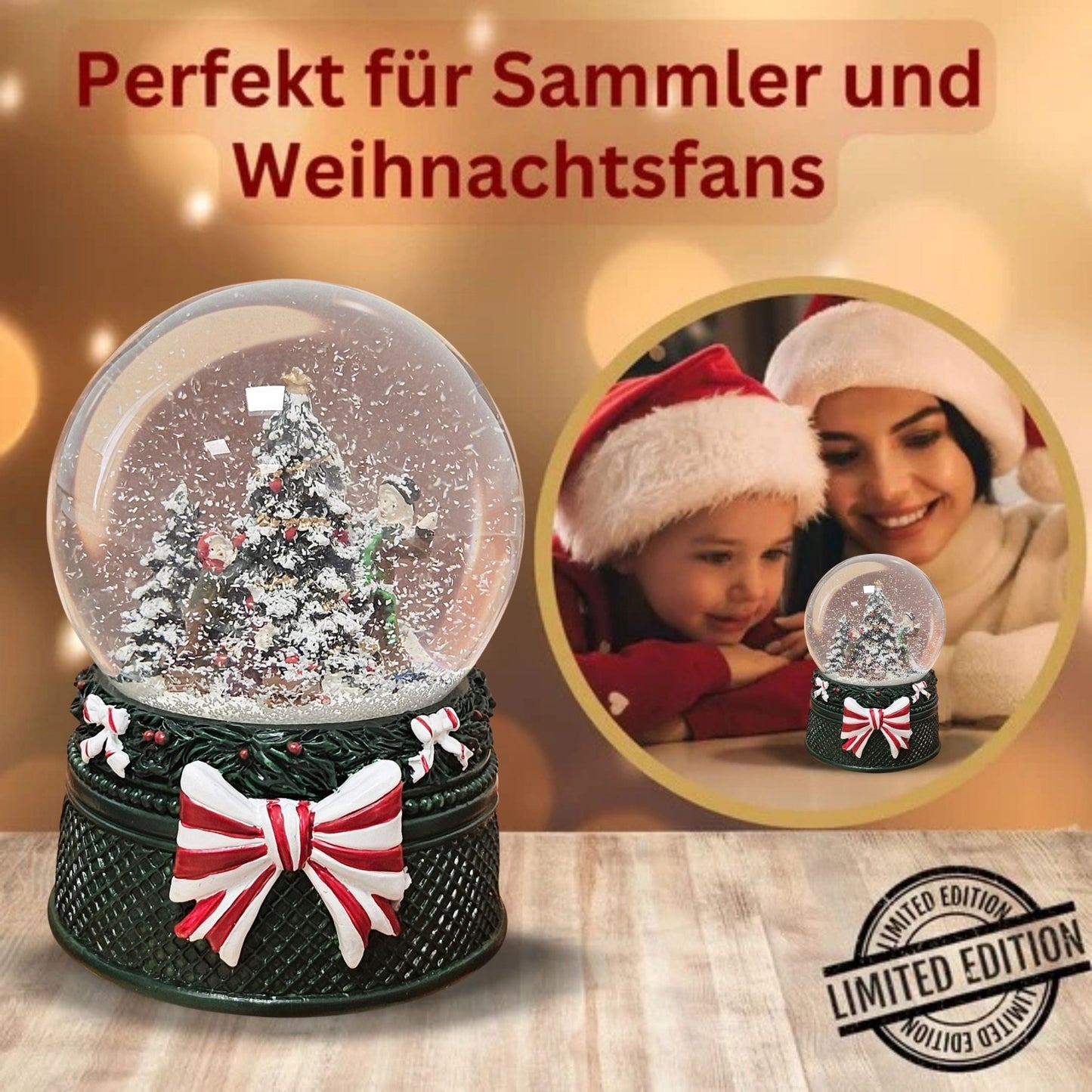Nostalgische Schneekugel Christbaum schmücken Weihnachtsdekor grün 100 mm Durchmesser mit Spieluhr - Schneekugelhaus