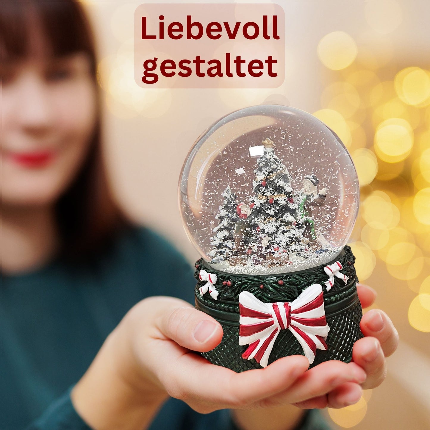 Nostalgische Schneekugel Christbaum schmücken Weihnachtsdekor grün 100 mm Durchmesser mit Spieluhr - Schneekugelhaus
