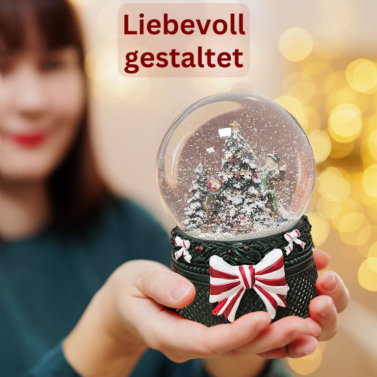 Nostalgische Schneekugel Christbaum schmücken Weihnachtsdekor grün 100 mm Durchmesser mit Spieluhr - Schneekugelhaus