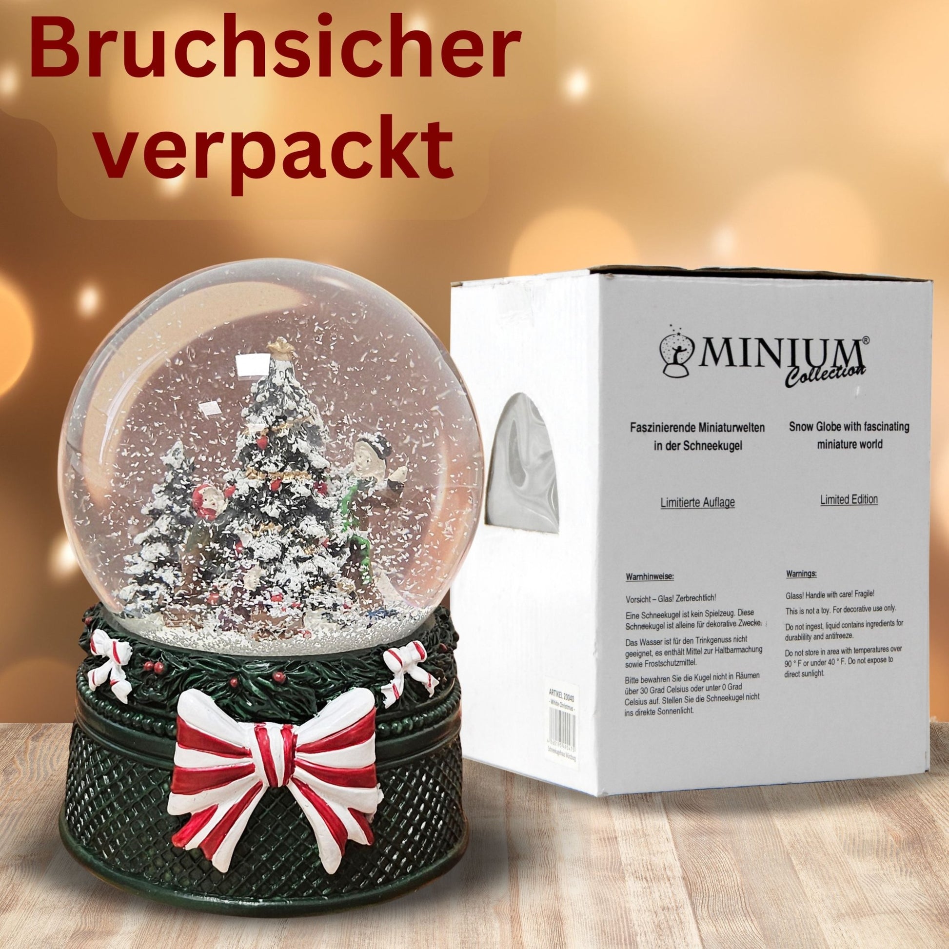 Nostalgische Schneekugel Christbaum schmücken Weihnachtsdekor grün 100 mm Durchmesser mit Spieluhr - Schneekugelhaus