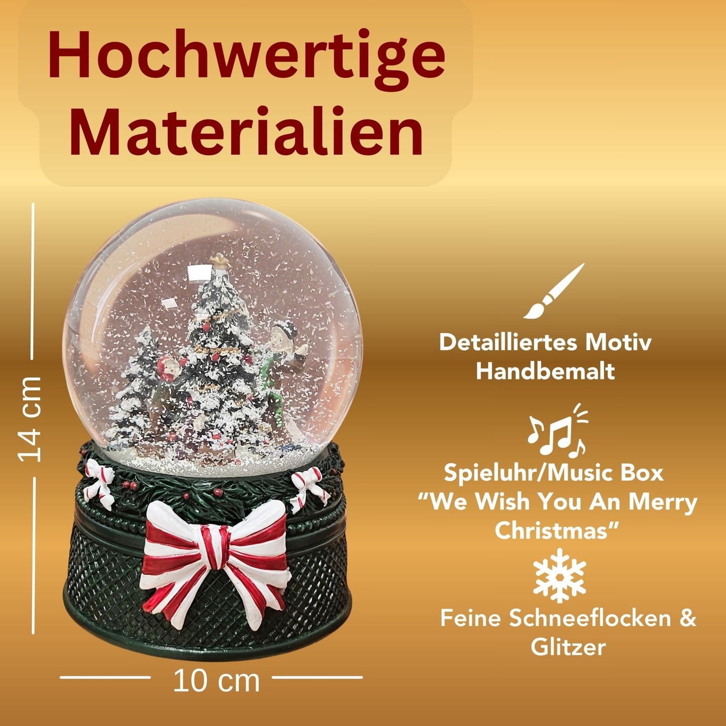 Nostalgische Schneekugel Christbaum schmücken Weihnachtsdekor grün 100 mm Durchmesser mit Spieluhr - Schneekugelhaus