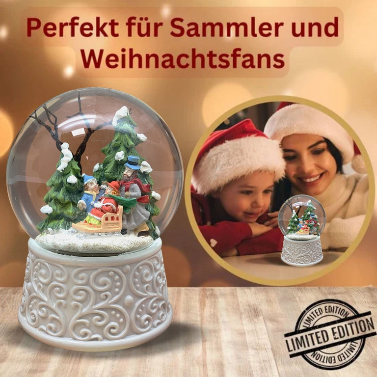 Nostalgische Schneekugel Familienspaziergang Ornamente 100 mm Durchmesser mit Spieluhr - Schneekugelhaus