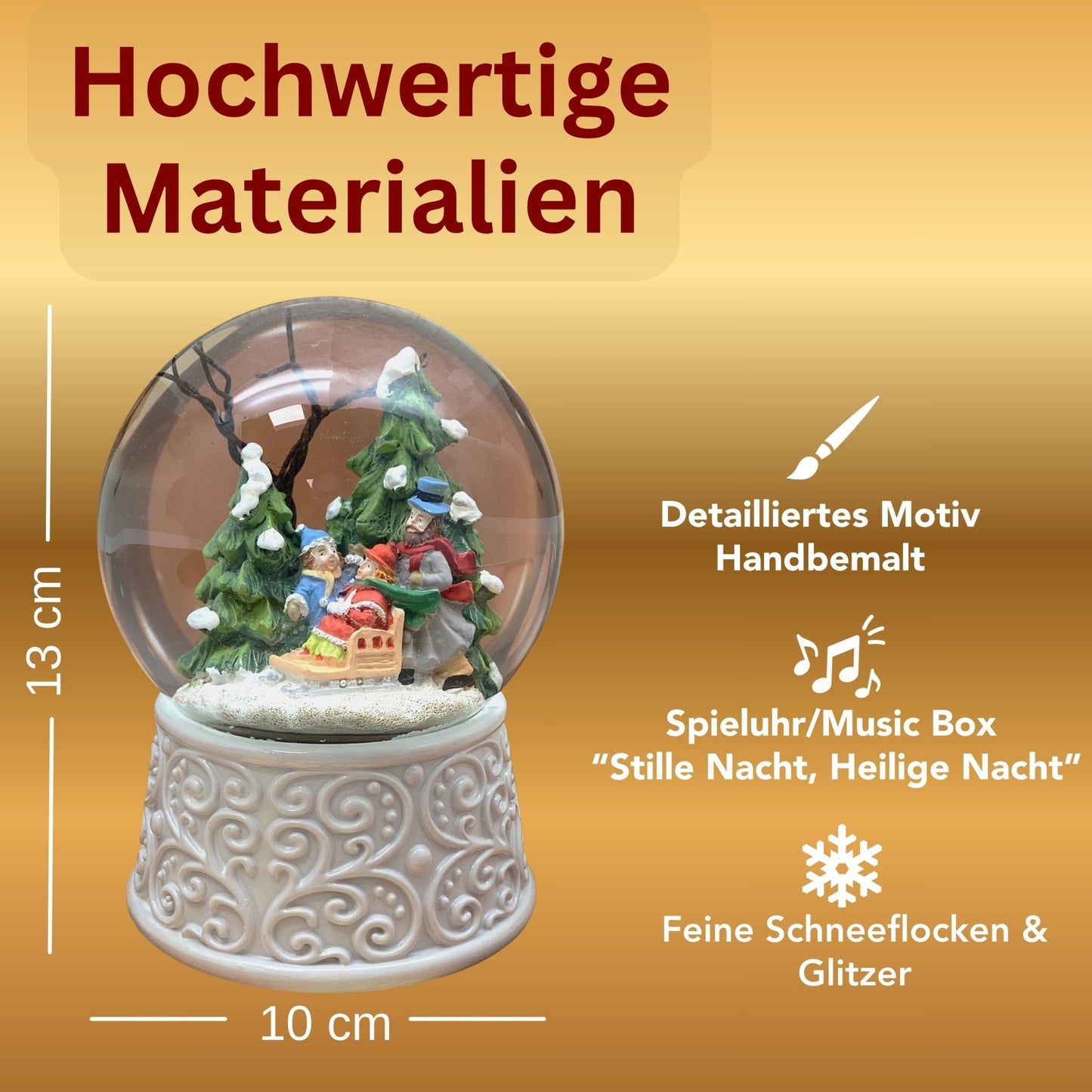 Nostalgische Schneekugel Familienspaziergang Ornamente 100 mm Durchmesser mit Spieluhr - Schneekugelhaus