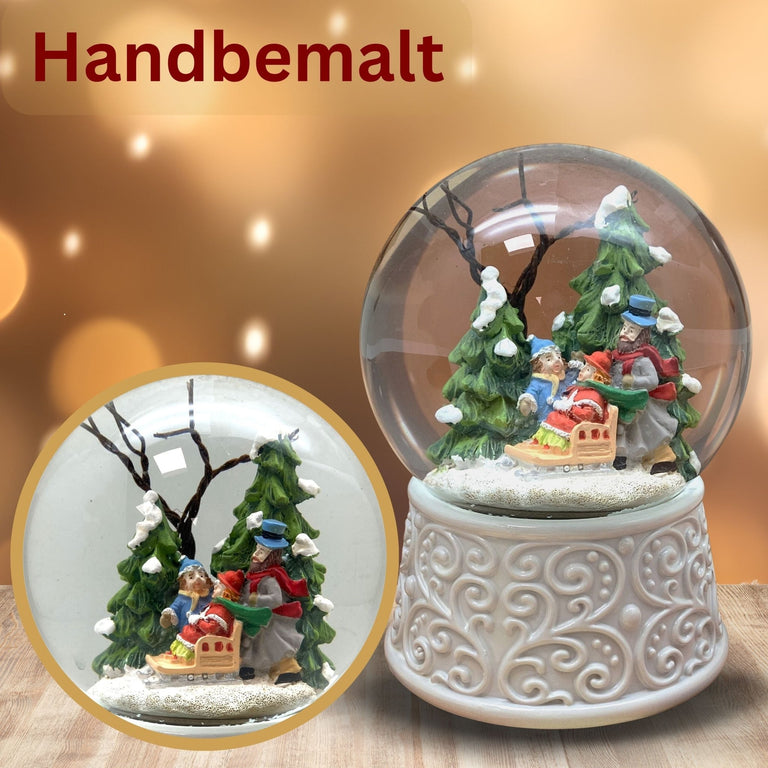 Nostalgische Schneekugel Familienspaziergang Ornamente 100 mm Durchmesser mit Spieluhr - Schneekugelhaus