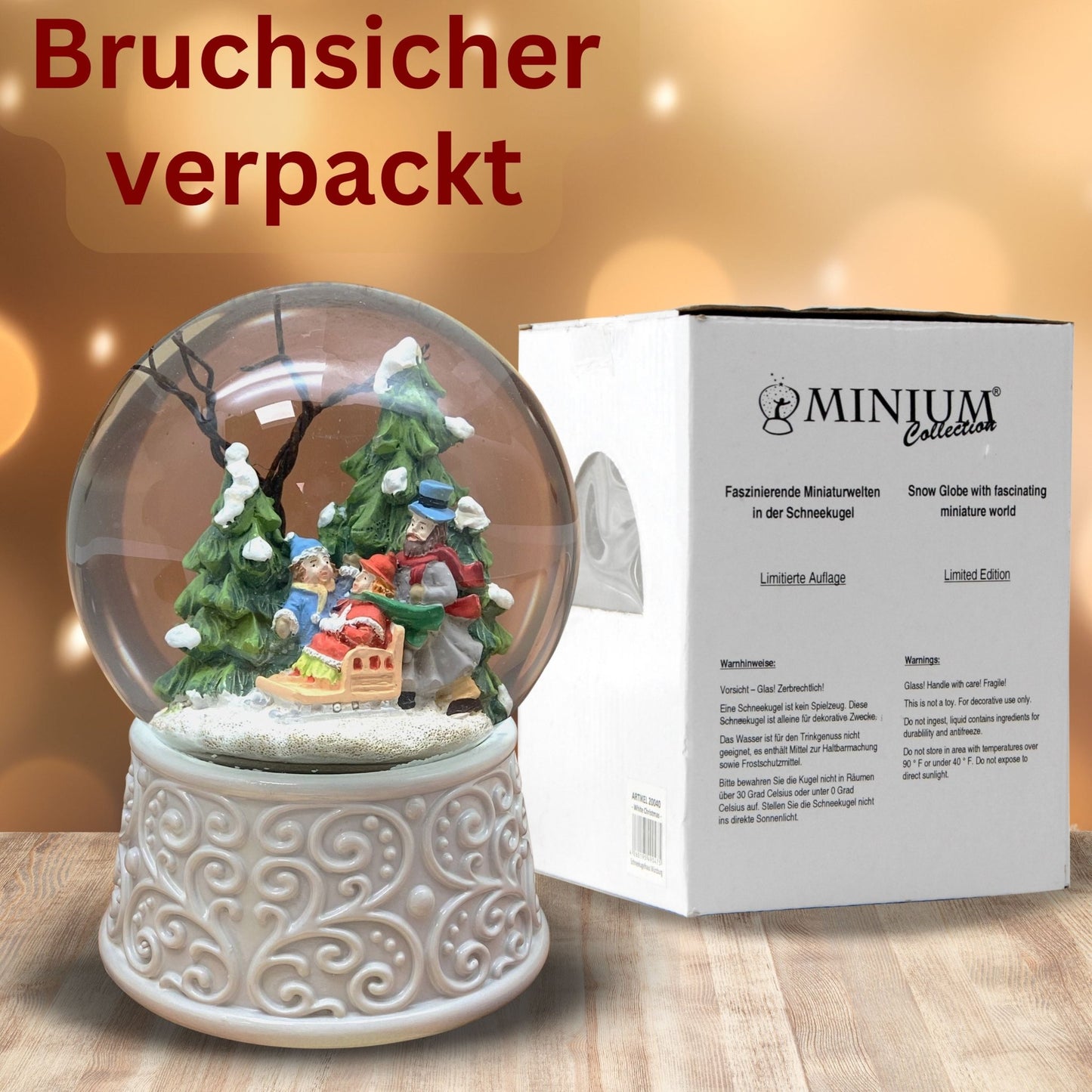 Nostalgische Schneekugel Familienspaziergang Ornamente 100 mm Durchmesser mit Spieluhr - Schneekugelhaus